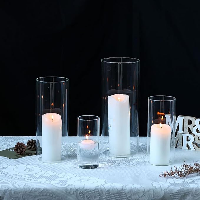 PHOSPHOR 16 PCS Glass Candle Holder, Hurricane Candle Hoder, Glass Pillar Candle Holder, Clear Cylinder Candleholder Cylinder Vase for Centerpieces Wedding Party Decoration