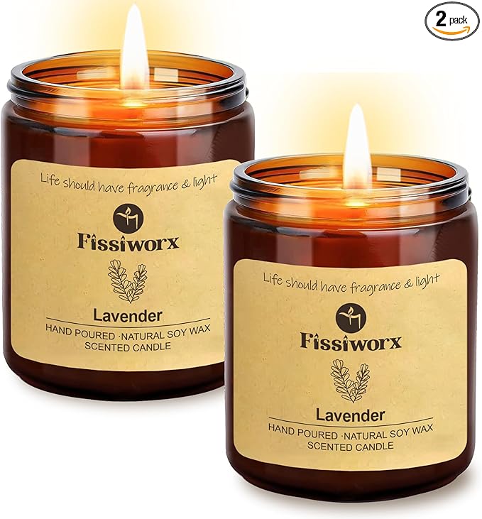 Lavender Scented Candle Set 2 Pack, Candle for Home Scented, Odor Eliminating, Stress Relief, 15oz, 110 Hours Long Lasting Candles, Soy Candle Set for Women