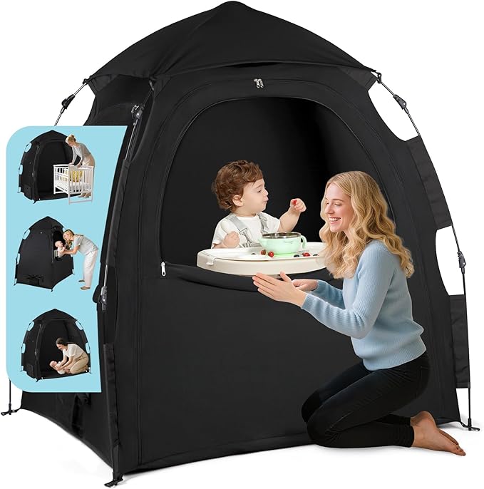 Blackout Tent for Pack and Play - One-Click Opening Pack N Play Blackout Cover - Black Out Tent for Sleep Pod & Mini Crib, Breathable Crib Blackout Cover Block 95% Light