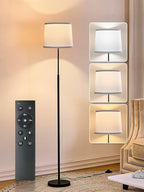 60" Modern Floor Lamp for Living Room Bedroom, Standing Lamp with White Linen Lampshade, Remote and Foot Switch, Tall Lamp with A19 9W 3000K-6000K Color Temperature 10%-100% Brightness Dimmable Bulb