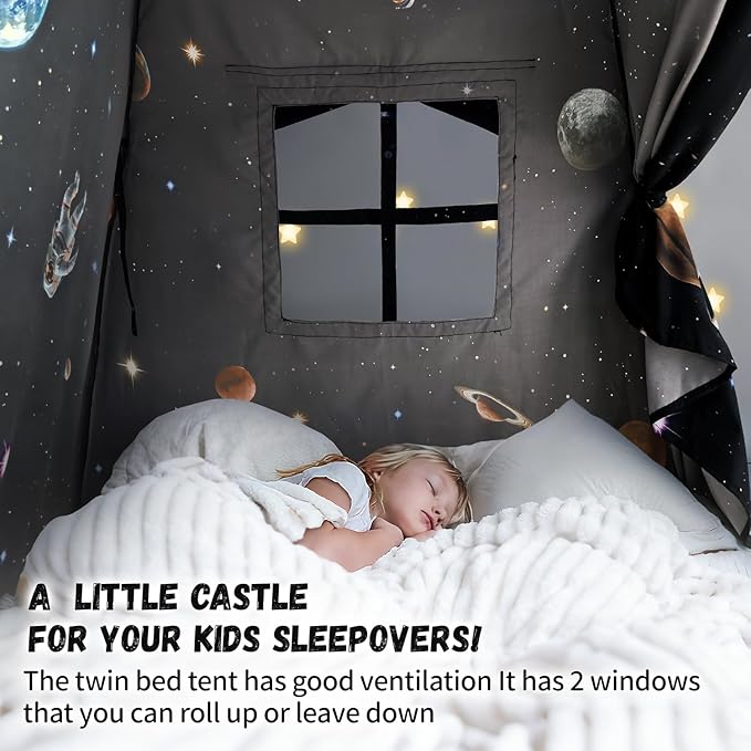 Sherilyn Twin Bed Canopy Tent, Canopy on Bed Privacy Space Sleeping Blackout Tents Bunk Bed Tent Twin Size (Galaxy Tent)