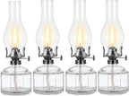 4 Pack Rustic Oil Lamp Large Vintage Glass Kerosene Lamp Chamber Oil Lamps for Indoor Use Home Decor Classic Old Hurricane Oil Lamp for Emergency Lighting 12.5''
