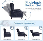 Wingback Recliner Chair with Massage and Heat - Tufted PU Leather Push Back Arm Chair for Living Room - Vintage Recliner Chair with Remote Control, Padded Cushion, Backrest, Wooden Legs