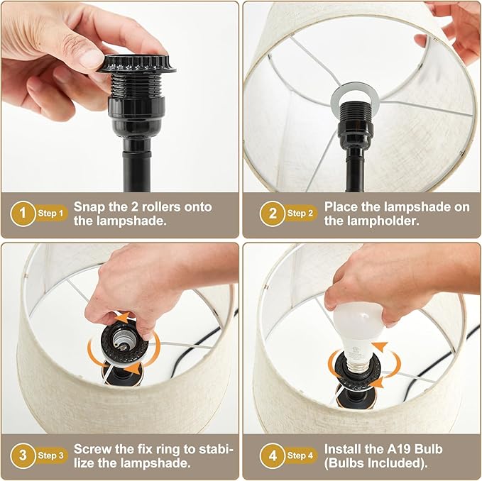 Touch Lamps for Nightstand Set of 2 - Black Table Lamp for Bedroom 3 Way Dimmable Bedside Lamp with USB C+A Ports - Lamps for Night Stands Living Room End Table,2 LED Bulbs Included