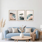 Celestdeco Amalfi Coastal Seascape Framed Canvas Wall Art Set, Summer Ocean Wall Decor, Southwestern Beach Wall Painting, Ocean Seascape Art Prints for Living Room, Bedroom, Dining Room - 24"x36"x3