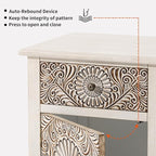 HOMPUS Night Stand Set 2, Vintage Nightstand with Storage, White Nightstand with Flower Pattern, Accent End Table, Bedside Table for Farmhouse, Bedroom, Light Grey Grain