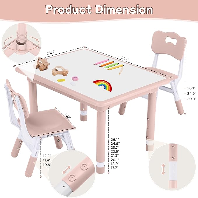 Toddler Table and Chair Set, Height Adjustable-Upgrade Kids Table and 2 Chairs for Ages 3-8, Multi-Activity Toddler Play Table with Graffiti Desktop for Home/Daycare/Classroom