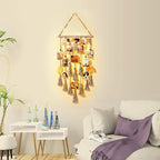 Homecor Hanging Photo Display Wall Decor, Gray Macrame Wall Hanging Boho Room Decor, Picture Frame Collage Board with Remote Light 30 Clips, Bedroom Home Decor, Christmas Mom Grandma Teen Girl Gifts