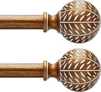 2 Pack Gold Curtain Rods for Windows 28 to 48 Inch,1'' Diameter Drapery Rods with Leaf Pattern Finials,Decorative Adjustable Heavy Duty Curtain Rods Set,18-60'',Antique-Gold Wood