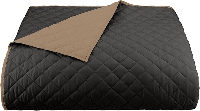 Martex Reversible Coverlet – Twin Bed Quilt – Lightweight Twin Size Bedding – Durable Quilts for Bed – Soft - Easy Care Bedding – Graphite/Khaki