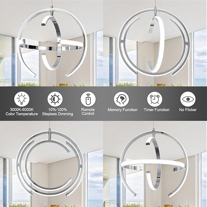 Chrome Modern LED Pendant Light, Silver Dimmable Metal Globe Chandelier, Hanging Ceiling Light Fixture for Room Dining Bedroom Living Room Kitchen Island Hallway Entryway Foyer 13 Inch