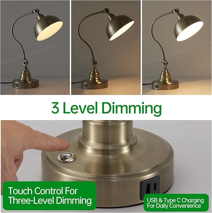 Vintage Desk Lamp Decorative Table Lamp for Home Office Living Room Bedroom Desk Light, Rustic Industrial Farmhouse Antique Library Study Desk Lamp E26 LED Bulb Included