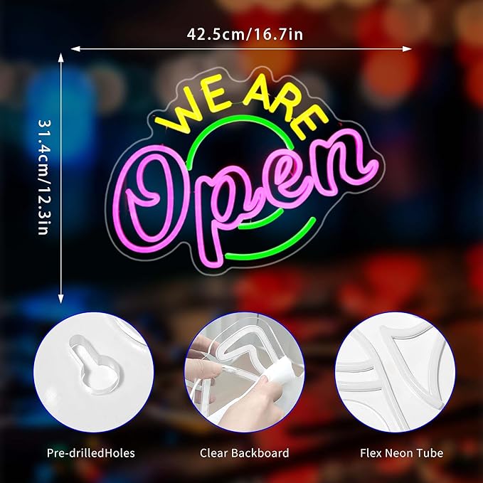We Are Open Neon Sign, Neon Signs for Wall Decor Neon LED Signs Room Neon Light Up Signs Home Decor for Business Restaurant Cafe Club Party Bar Shop USB Operated