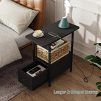 LIDYUK End Table with Charging Station, Narrow Side Table with Drawer and USB Ports & Power Outlets, Nightstand Bedside Tables for Small Spaces, Bedroom, Living Room, Black