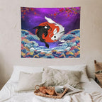 Houselerax Japanese Koi Fish Tapestry, Yin Yang Big Wave Cherry Blossom Tapestries Wall Hanging for Bedroom Living Room Office Decor 60"x50"