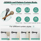 Black Curtain Rods for Windows 28 to 48 Inch,1'' Diameter Drapery Rods with Leaf Pattern Finials,Decorative Adjustable Heavy Duty Curtain Rods Set,18-45''