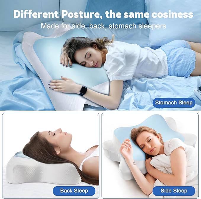 Cervical Neck Pillow, Side Sleeper Pillow for Neck Shoulder Pain Relief, Contour Memory Foam Cooling Pillow for Back Stomach Sleepers, Ergonomic Orthopedic Pillow