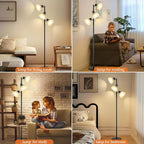 63" Modern 3-Head Adjustable Floor Lamp, Flexible Gooseneck Standing Lamp with Glass Shades for Living Room, Bedroom & Office,3x9W E26 LED Bulbs Included, Weighted Base