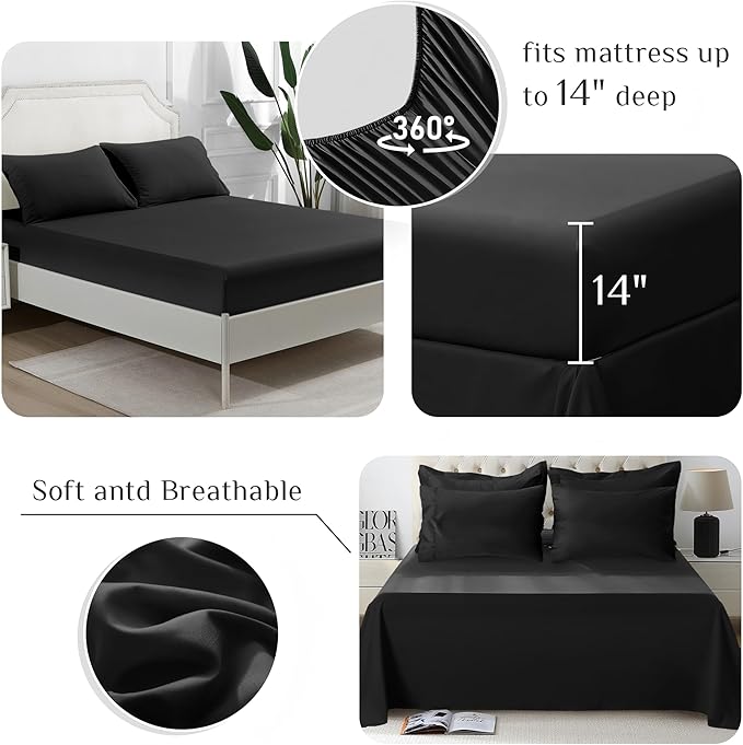 JOLLYVOGUE Twin Comforter Set, Ultra-Soft Bed in a Bag Twin Size 5 Pieces, Oeko-TEX Certified Bedding Set with Down Alternative Comforter, Sheets, Pillowcases & Shams, Black