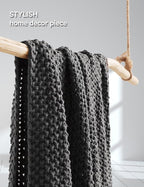 YnM Chunky Cotton Knit Throw Blanket, Cable Knit Throws for Bed Couch Sofa, Comfy & Relaxing, Decorative Piece for Farmhouse Modern Boho Rustic Scandinavian Chic Vibe, Moon Grey 60x80 Inches