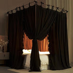 4 Corners Post Princess Curtain Bed Canopy Double Layer Cozy Mosquito Net Mesh and Cloth for Girls Adults Bedroom Decoration (Double-Black/Black, 78" W*86" L*82"*H/(King))