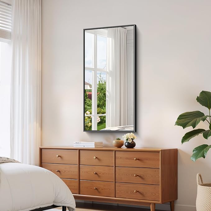 YIROMAN Bathroom Mirror 48"x24", Large Matte Black Bathroom Mirror for Over Sink with Aluminum Frame, Rectangular Vanity Mirror with Right Angle, Wall Mirror Hangs Horizontal or Vertical, Shatterproof