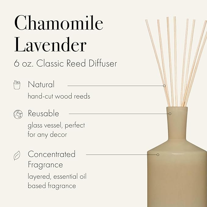 LAFCO New York Classic Reed Diffuser, Chamomile Lavender - 6 oz, Pack of 2 - Up to 3 Months Fragrance Life - Reusable, Hand Blown Glass Vessel - Natural Wood Reeds - Made in The USA
