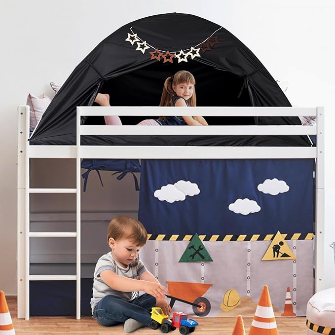 Bed Tent for Kid Twin Size Bed Canopy,Sensory Breathable Privacy Space Sleeping Drafty Room Dream Tents Indoor Play Tent Black-Out Kid Sleep Tent (Black, Twin)