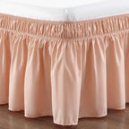 RIMELA Bed Skirt Queen Size 15 Inch Drop, Wrap Around Elastic Bedskirt Solid Microfiber Luxury Hotel Quality Fabric, Easy to Install Machine Washable Wrinkle & Fade Resistant, Flesh Pink