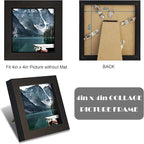 4x4 Black Picture Frames set of 3, Made of Wooden and Real Glass Small Square frame - Display on Table Desk Top or Wall Hanging