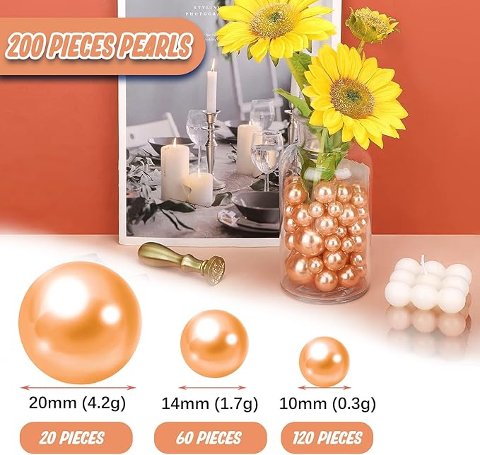 200 PCS Rose Gold Vase Fillers, Pearls Bead for Centerpieces Vases, 10/14/20 MM No Hole Beads, Fake Pearls for Wedding Birthday Anniversary Theme Party Table Centerpieces Decor