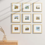 Vittanly 8x8 Picture Frames Set of 9, Shatter Resistant Plexiglass, Display 4x4 Pictures with Mat or 8x8 without Mat, Photo Frames for Wall Mount, Engineered Wood, OAK