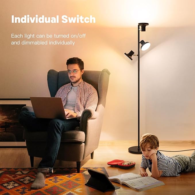 36W LED Tree Floor Lamp, Modern Dimmable Standing Lamp with Remote & Touch Control, 4 Color Temperatures, 3 Rotatable LED Light Floor Lamps for Living Room, Bedroom, Office