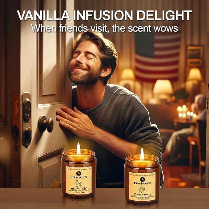 Vanilla Scented Candle Set 2 Pack, Candle for Home Scented, Odor Eliminating, Stress Relief, total15oz, 110 Hours Long Lasting Candles, Soy Candle Gift Set for Women