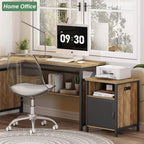 FATORRI End Table with Storage, Rustic Side Table for Living Room, Narrow Wood and Metal Bedside Tables with Door (Rustic Oak)