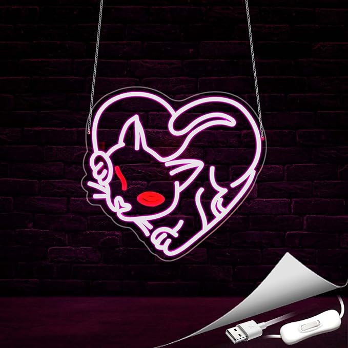 Cat Neon Sign, Neon Signs for Wall Decor Neon Pink LED Signs Room Neon Light Up Signs Home Decor for Bedroom Club Party Bar Shop USB Operated