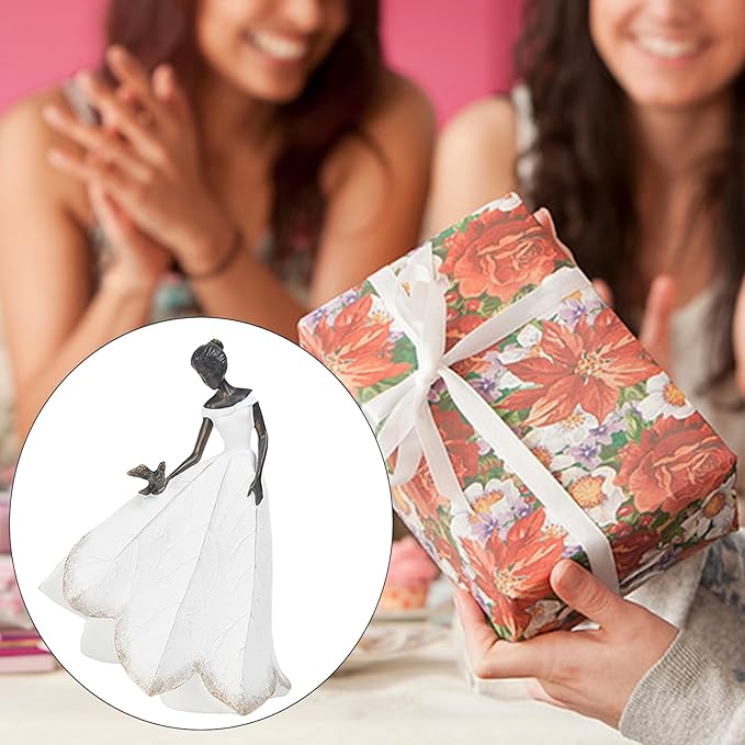 Guichifun Fairy Statue Collection Home Decoration - White Leaf Angel Girls with Bird Resin Home Decor for Outdoor or Indoor Outdoor Yard Decorations Figurines Retirement Gift 8.5 x 5.25 x 12 Inch