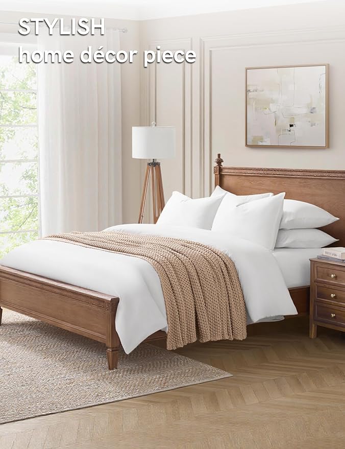 YnM Chunky Cotton Knit Throw Blanket, Cable Knit Throws for Bed Couch Sofa, Comfy & Relaxing, Decorative Piece for Farmhouse Modern Boho Rustic Scandinavian Chic Vibe, Beige 80x87 Inches