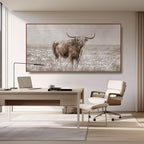 MLART99 Vintage Brown Highland Cow Painting Farmhouse Wall Art with Frame Country Decor Animal Poster for Living Room Bedroom Decor Ready to Hang 24x48