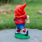 Outdoor Gnome Sculpture Garden Gnome Rugbyl Player Statue, 9.8" Tall Resin Outdoor Decoration, Red and Blue Sports Theme The for Rugby Enthusiasts