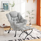 Cozy Lazy Chair and Ottoman, Large Contemporary Accent Lounge Chair Set, Leisure Upholstered Reading Armchair for Bedroom, Living Room, Dorm Rooms, Office