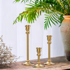 3-Piece Metal Candle Holders Set - Heavy Duty Alloy Taper Candlesticks for Table Centerpiece, Christmas, Dinner Party, Vintage Home Decor - 5-7.5 -10.3Inch Tall, Antique Gold Finish (Gold)