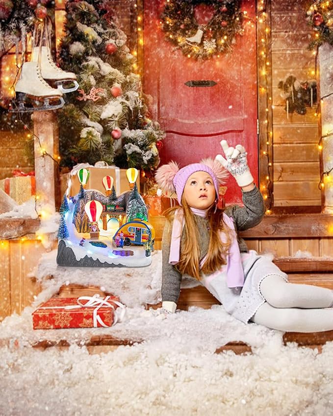 Bdor Christmas Village Lighted Decoration Musical Animated Display Christmas Collectible Ballon House Battery Operated Resin Indoor Decor