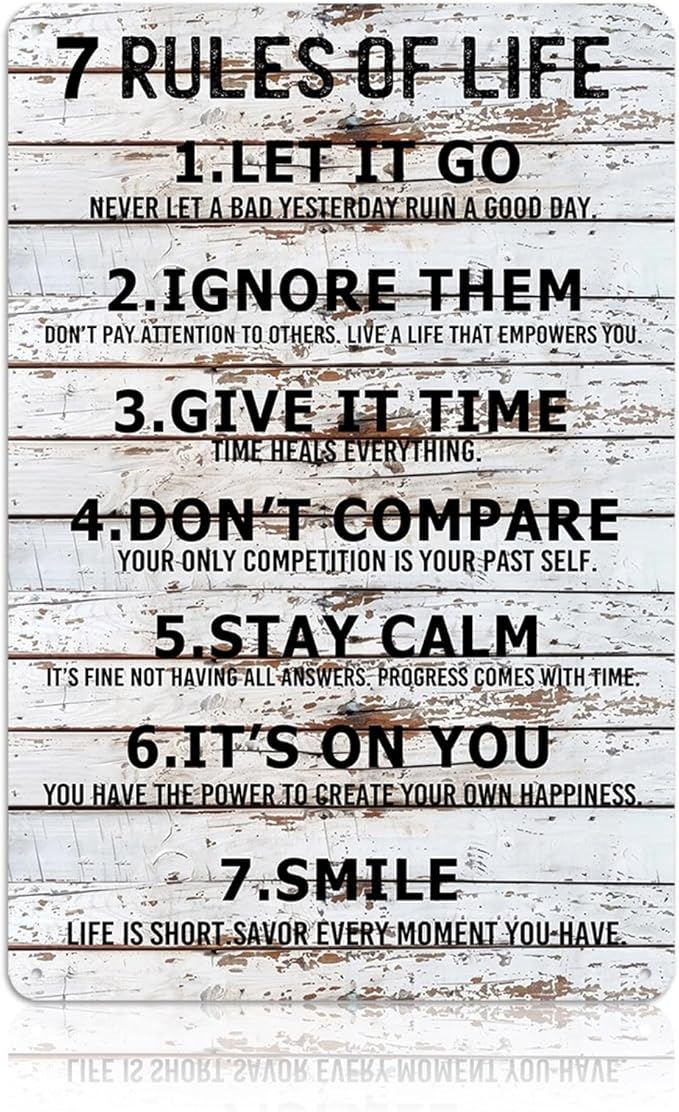 Teen Boys Room Decor - Cool Inspirational Wall Art Teenage Girl Bedroom Stuff 7 Rules of Life Metal Tin Signs for 10-18 Year Old Teens Room Accessories 8x12 Inch