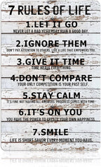 Teen Boys Room Decor - Cool Inspirational Wall Art Teenage Girl Bedroom Stuff 7 Rules of Life Metal Tin Signs for 10-18 Year Old Teens Room Accessories 8x12 Inch