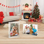 4x6 Acrylic Picture Frame 3 Pack, 20mm Clear Thickness Frameless Magnetic Double Sided Display, Plastic Table Top Photo Sign Holder, Table Paper Stand for Desktop Display, Stores