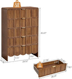 5 Drawer Dresser for Bedroom Set of 2, Modern Closet Chest of Drawers with Wave Fluted Drawer, Wood Storage Small Dresser Organizer for Nursery Bedroom Living Room Hallway Closet (Walnut)