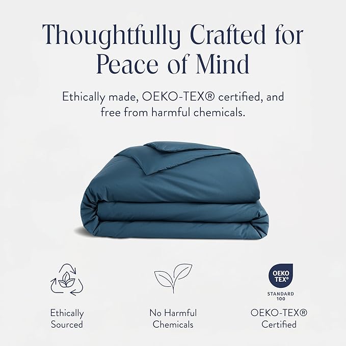 Brooklinen Luxury Percale Duvet Cover – 100% Cotton, Cool, Crisp, Extra-Long Corner Ties, Button Closure, Soft & Breathable – Machine Washable, Duvet Cover Full/Queen Bed Sizes (Abyss)