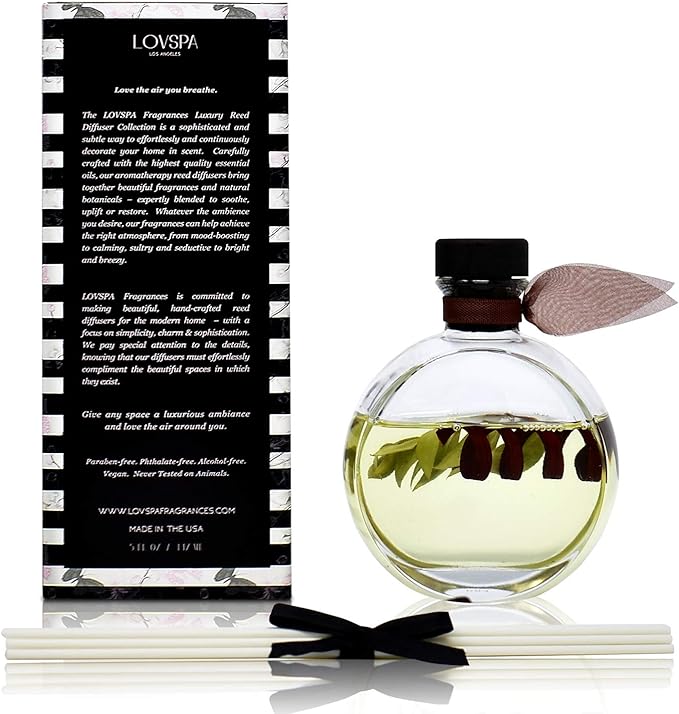 LOVSPA Reed Diffuser Set, Sandalwood & Green Citrus Scented Oil Diffuser with Sticks, Home Fragrance Accessories for Bathroom Shelf Decor, Aroma Diffusers for Home or Office Fall Decor, USA Made