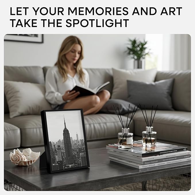 Homeforia 8x12 Picture Frame Black, High End Metal 8 x 12 Poster Frames with Mat 6 by 8 for Photo, 12x8 Frame Matted to 6x8 inch Print, 8by12 Wall or Tabletop Frame, Tempered Glass, Wall Kit, Set of 1